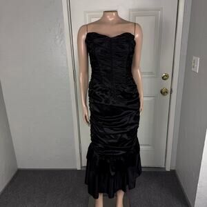 Vintage 80s Gunne Sax Dress 9 Prom Formal Fishtail Satin Strapless Victorian Q7